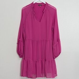 Vince Camuto Dress Large Pink Three Tier Mini Orchard Long Sleeve